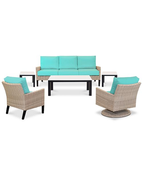 Amari Parchment Outdoor 6 Pc Seating Set 1 Sofa 1 Club Chair 1 Swivel Chair 1 Coffee Table 2 End Tables With Sunbrella Cushions