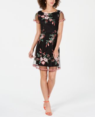 Adrianna Papell Floral-Embroidered Dress - Macy's