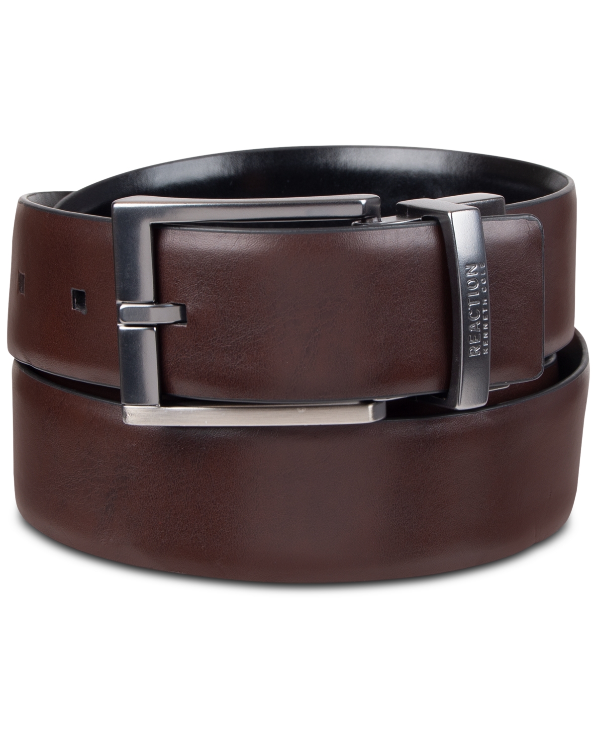 Shop Kenneth Cole Reaction Men's Reversible Textured  Reversible Dress Belt, Created For Macy's In Black,brown