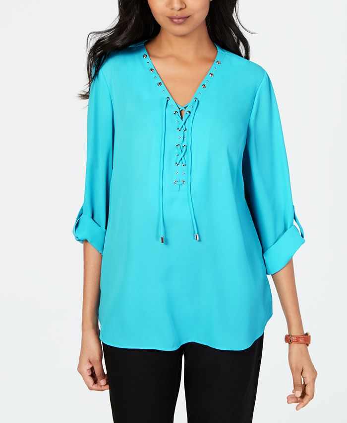 JM Collection Lace-Up Top, Created for Macy's - Macy's