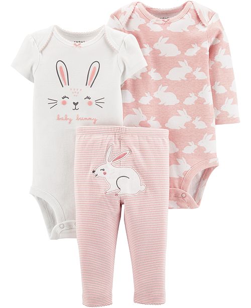 Carter's Baby Girls 3Pc. Cotton Bunny Bodysuits & Pants Set & Reviews