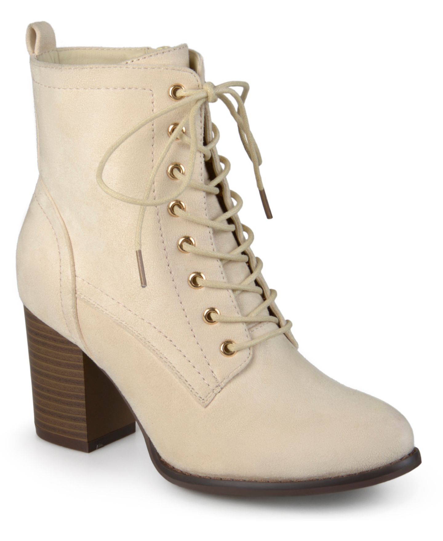 Женские ботинки Journee Collection Baylor Lace Up Stacked Heel Booties, цвет: Костяной — фото 1