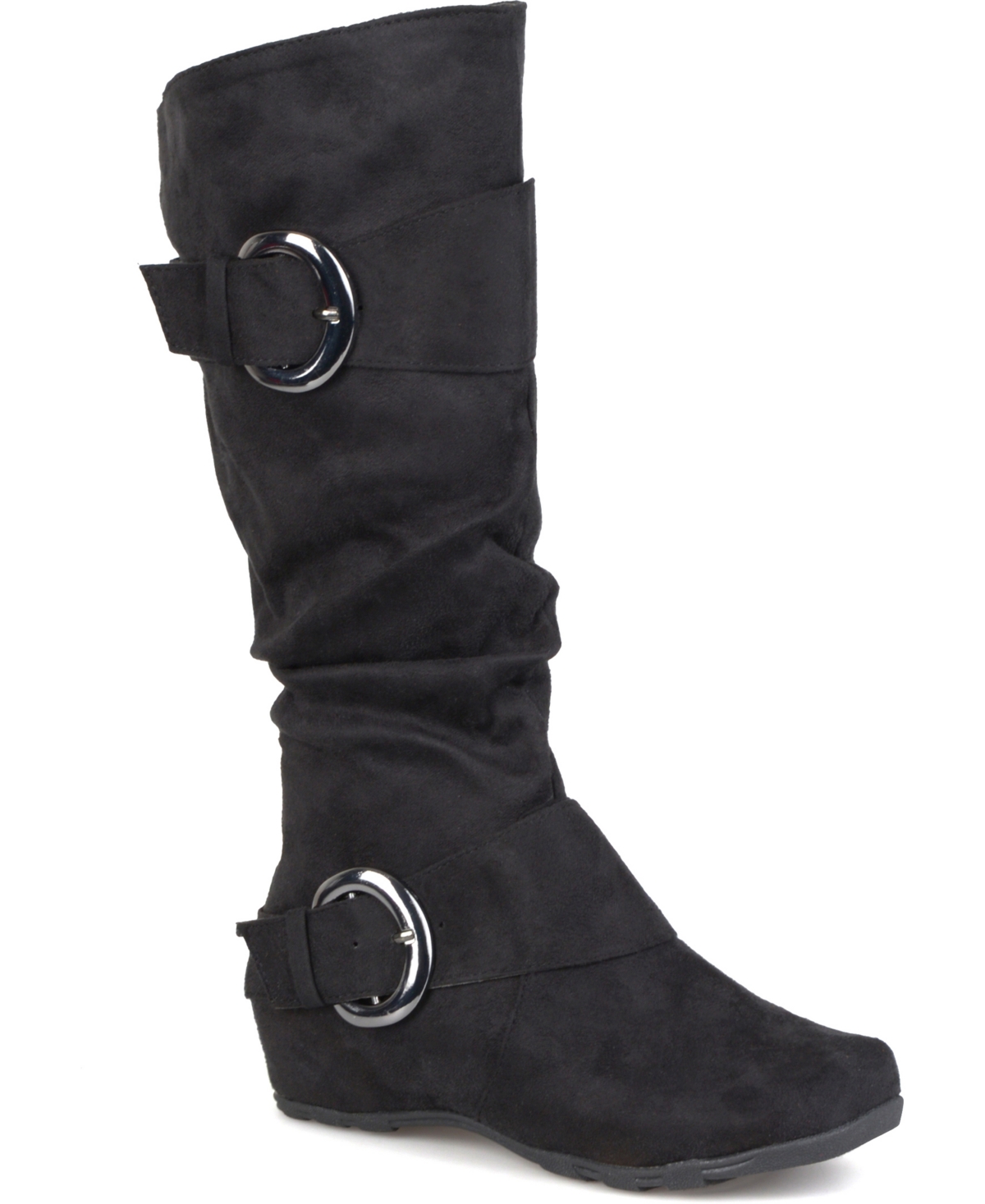 Journee Collection Women's Jester Extra Wide Calf Rouched Buckle Mid Shaft Boots
