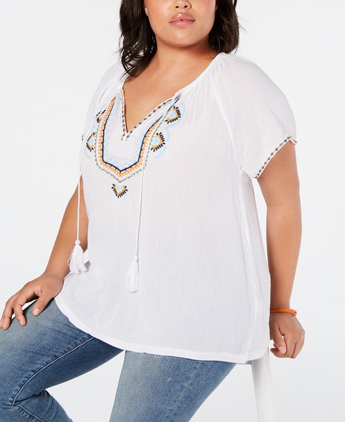 Lucky Brand Plus Size Embroidered Short-Sleeve Peasant Top & Reviews ...