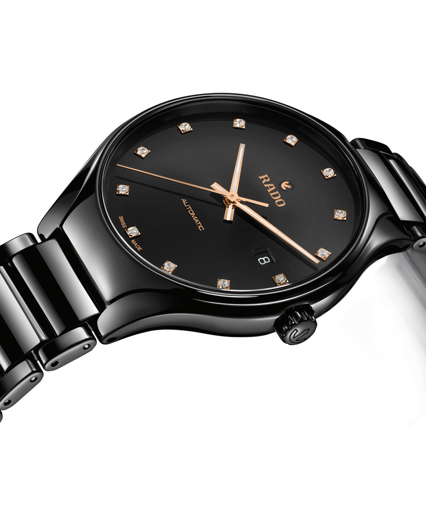 Швейцарские автоматические часы Rado True унисекс, керамический браслет, бриллианты, 40 мм — фото 2