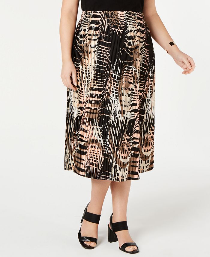 Alfani Plus Size Printed Pleated Midi Skirt, Created for Macy's ...