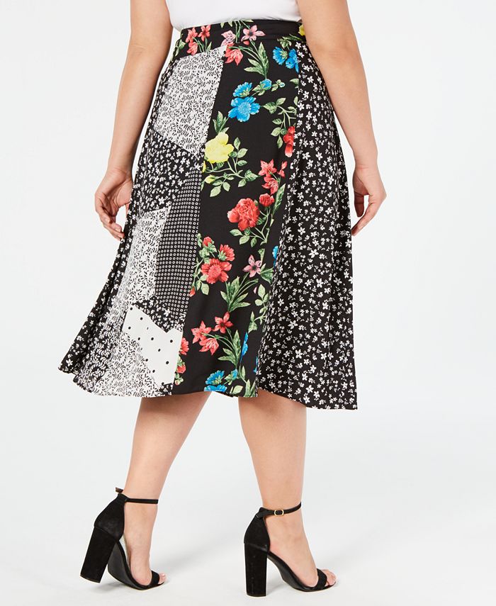 Calvin Klein Plus Size Mixed-Print Midi Skirt - Macy's