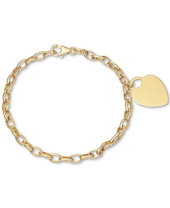 Macy's Heart Pendant Chain Bracelet in 10k Gold & Reviews - Bracelets ...