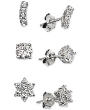 image of Giani Bernini Cubic Zirconia 3-Piece Stud Earring Set in Sterling Silver, Created for Macy-s