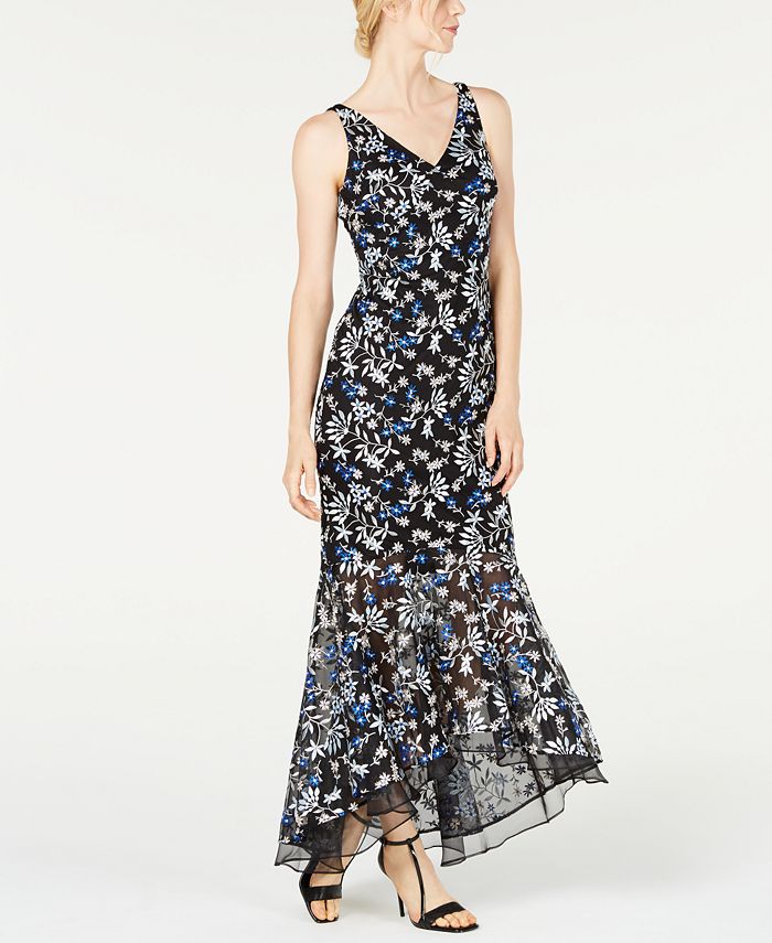Calvin Klein Embroidered High-Low Gown - Macy's