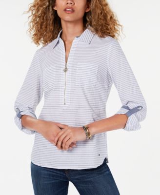 Tommy Hilfiger - Cotton Half-Zip Plaid Popover Top, Created for Macy's