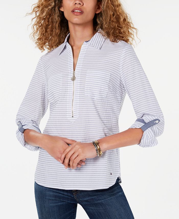 Tommy Hilfiger Cotton Half-Zip Printed Popover Top, Created for 