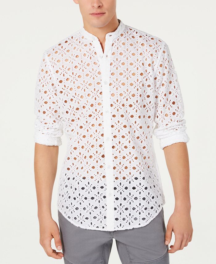 INC International Concepts Men's Embroidered Eyelet Shirt, Created