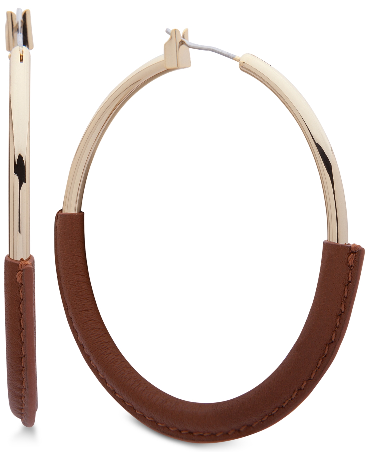 Large Leather-Wrapped Large Hoop Earrings 2-1/4" - Brown