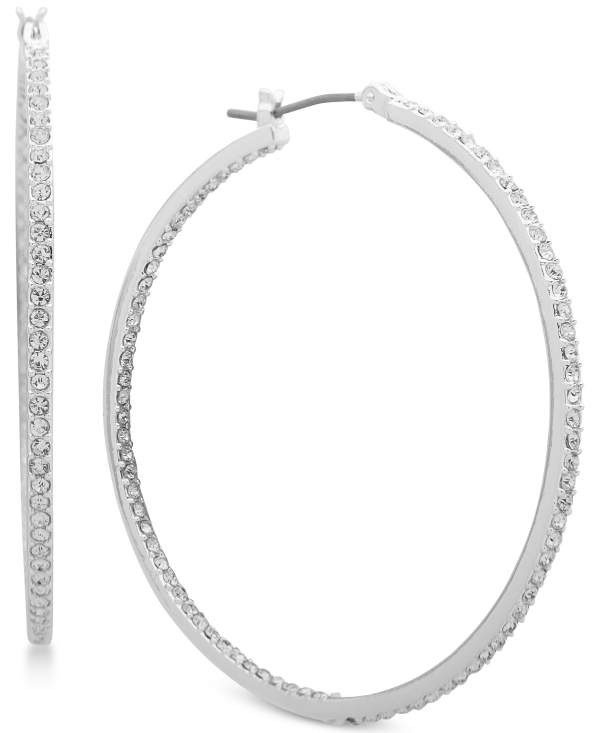 Lauren Ralph Lauren Silver-tone Pave In & Out Medium Hoop Earrings In Crystal