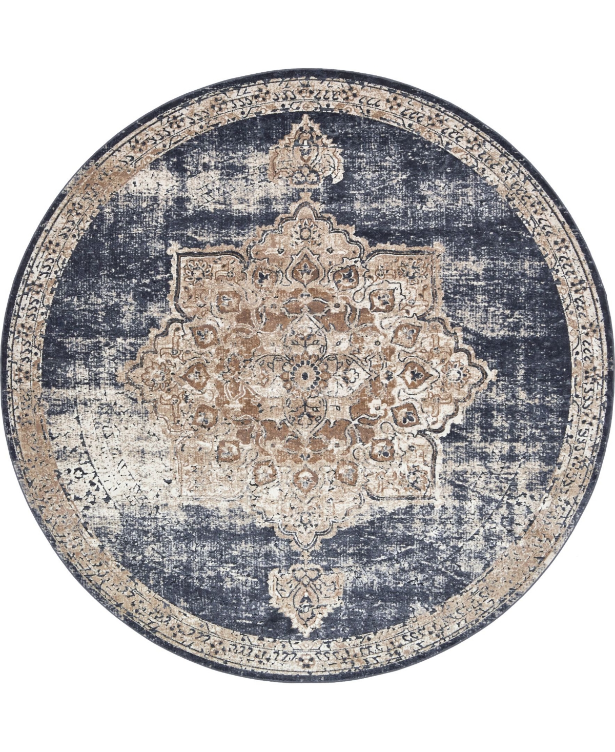 Bayshore Home Odette Ode1 Dark Blue 8' x 8' Round Area Rug - Dark Blue