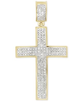 Macy's Diamond Cluster Cross Pendant (1/2 ct. t.w.) in 10k Gold - Macy's