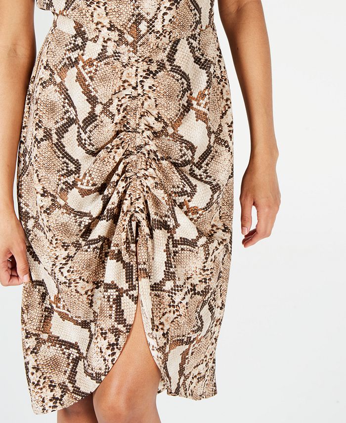 Monteau Petite Ruched Snake-Embossed Dress - Macy's