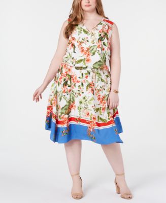 Tommy Hilfiger Plus Size Printed Sleeveless Dress, Created for Macy's ...