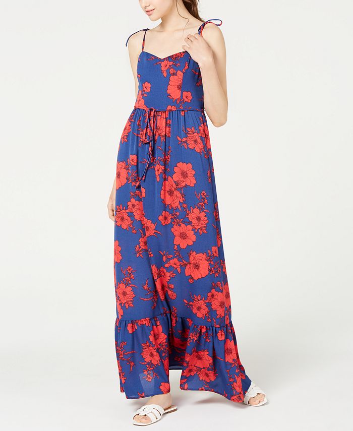 Teeze Me Juniors' Floral-Print Flounce Maxi Dress - Macy's