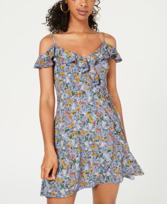 Teeze Me - Juniors' Floral-Print Cold-Shoulder Dress
