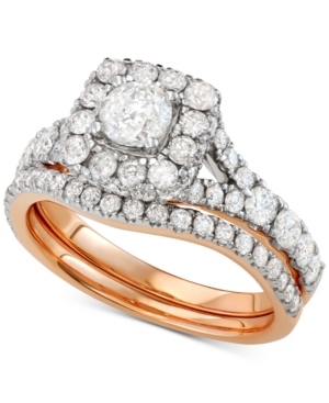 Diamond Halo Bridal Set (2 ct tw) in 14K White Yellow or Rose Gold