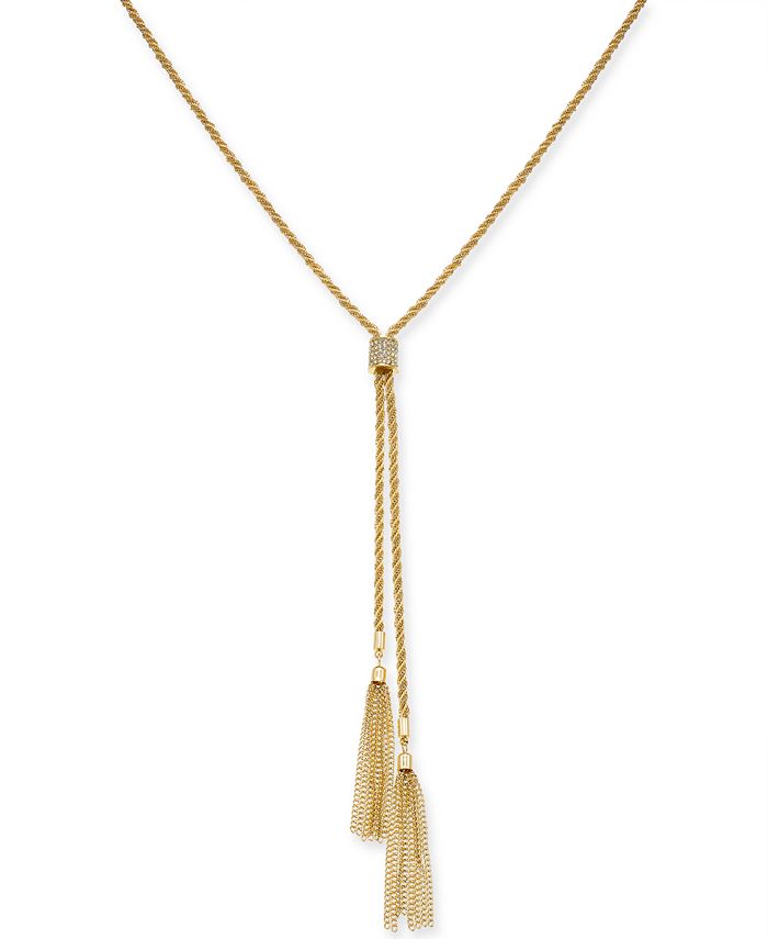 Thalia Sodi Gold-Tone Pavé & Chain Tassel Lariat Necklace, 31