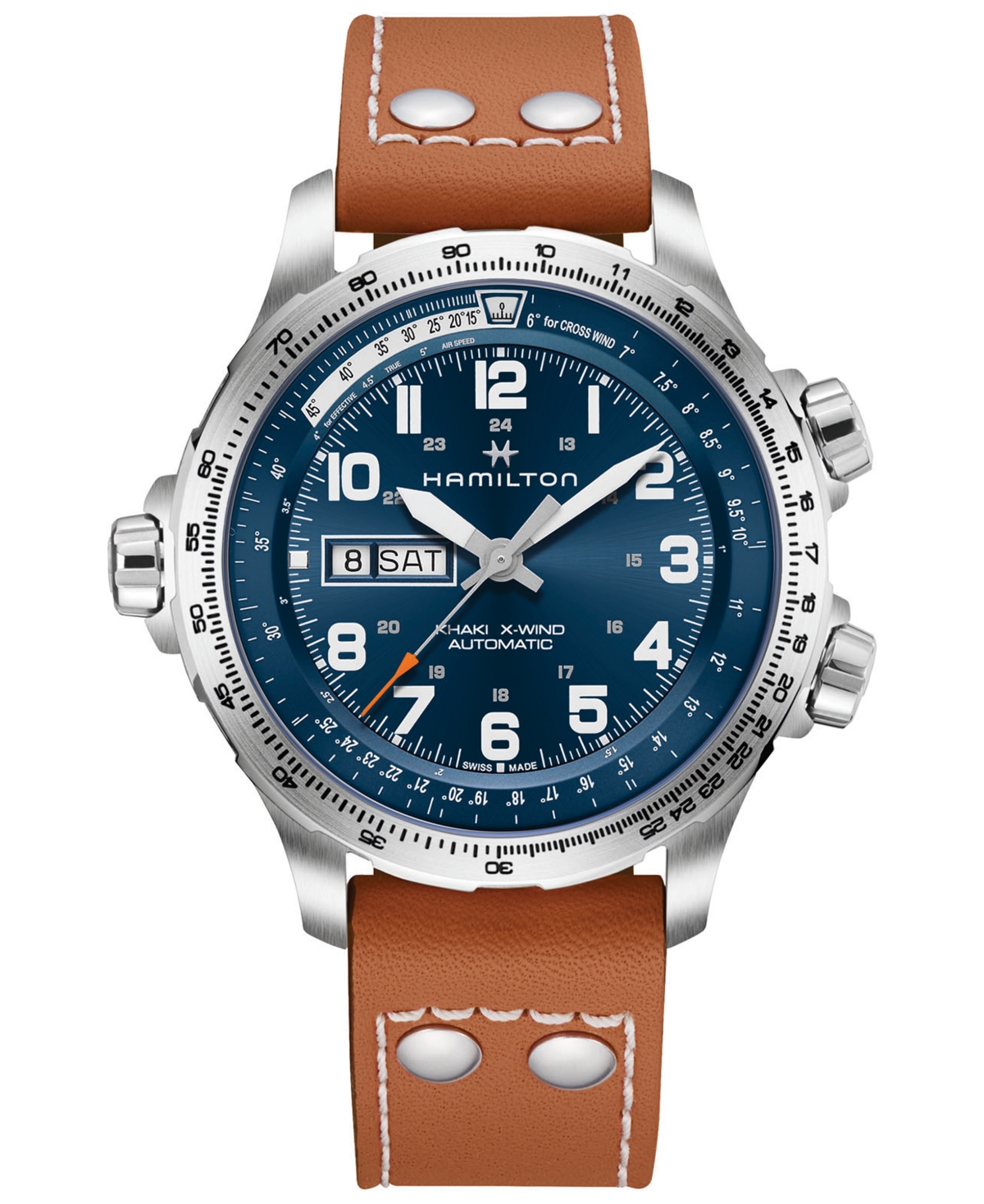 Hamilton Men's Swiss Khaki X-wind Brown Leather Strap Watch 45mm