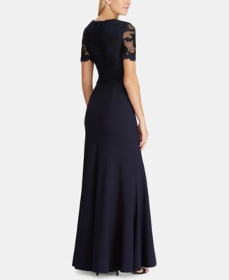 Lauren Ralph Lauren Lace-Bodice Crepe Gown