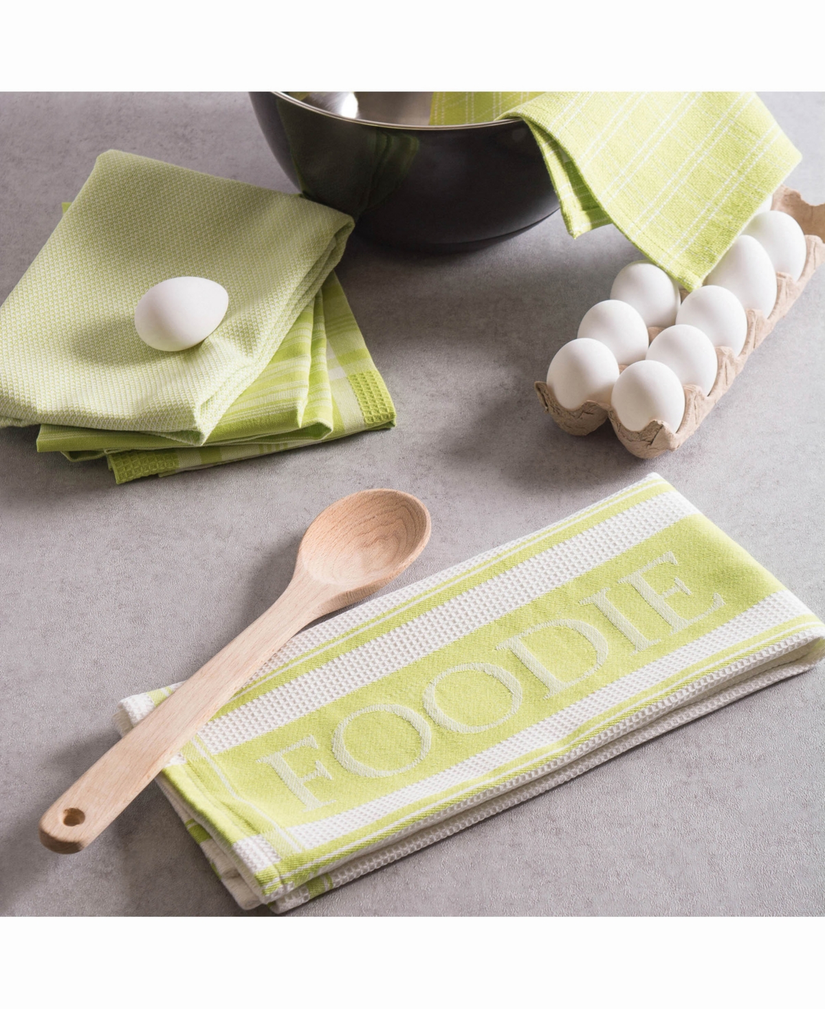 Assorted Foodie Dishtowel and Dishcloth, Set of 5 - Green1