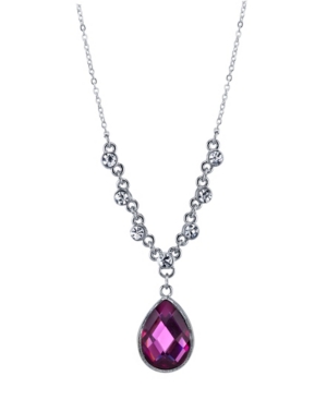 image of 2028 Silver-Tone Amethyst Purple Color Teardrop Pendant Necklace 16