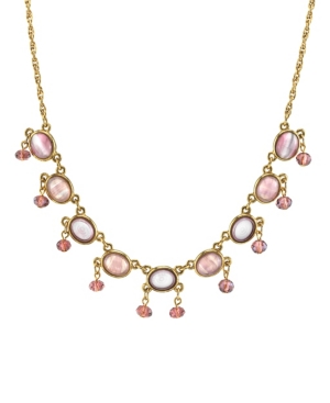 image of 2028 Gold Tone Oval Lt. Dk. Amethyst Color Drop Beaded Necklace 16