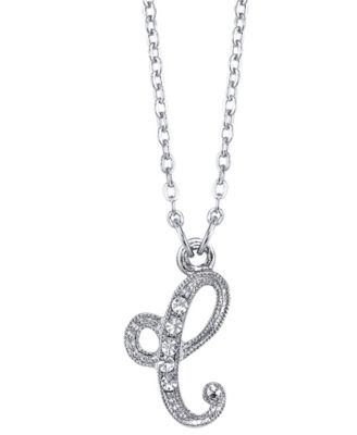Silver-Tone Crystal Initial Necklace 16" Adjustable
