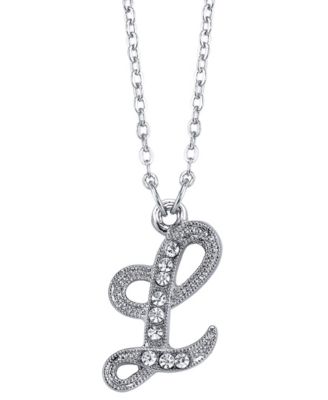 Silver-Tone Crystal Initial Necklace 16" Adjustable