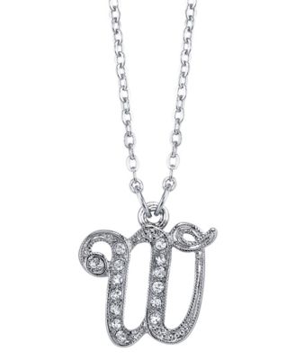 Silver-Tone Crystal Initial Necklace 16" Adjustable