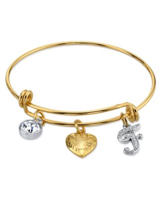 14K Gold-Dipped Heart and Initial Crystal Charm Bracelet