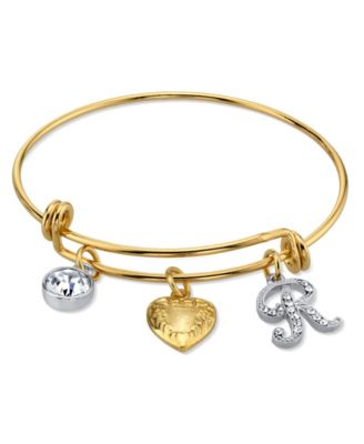 14K Gold-Dipped Heart and Initial Crystal Charm Bracelet