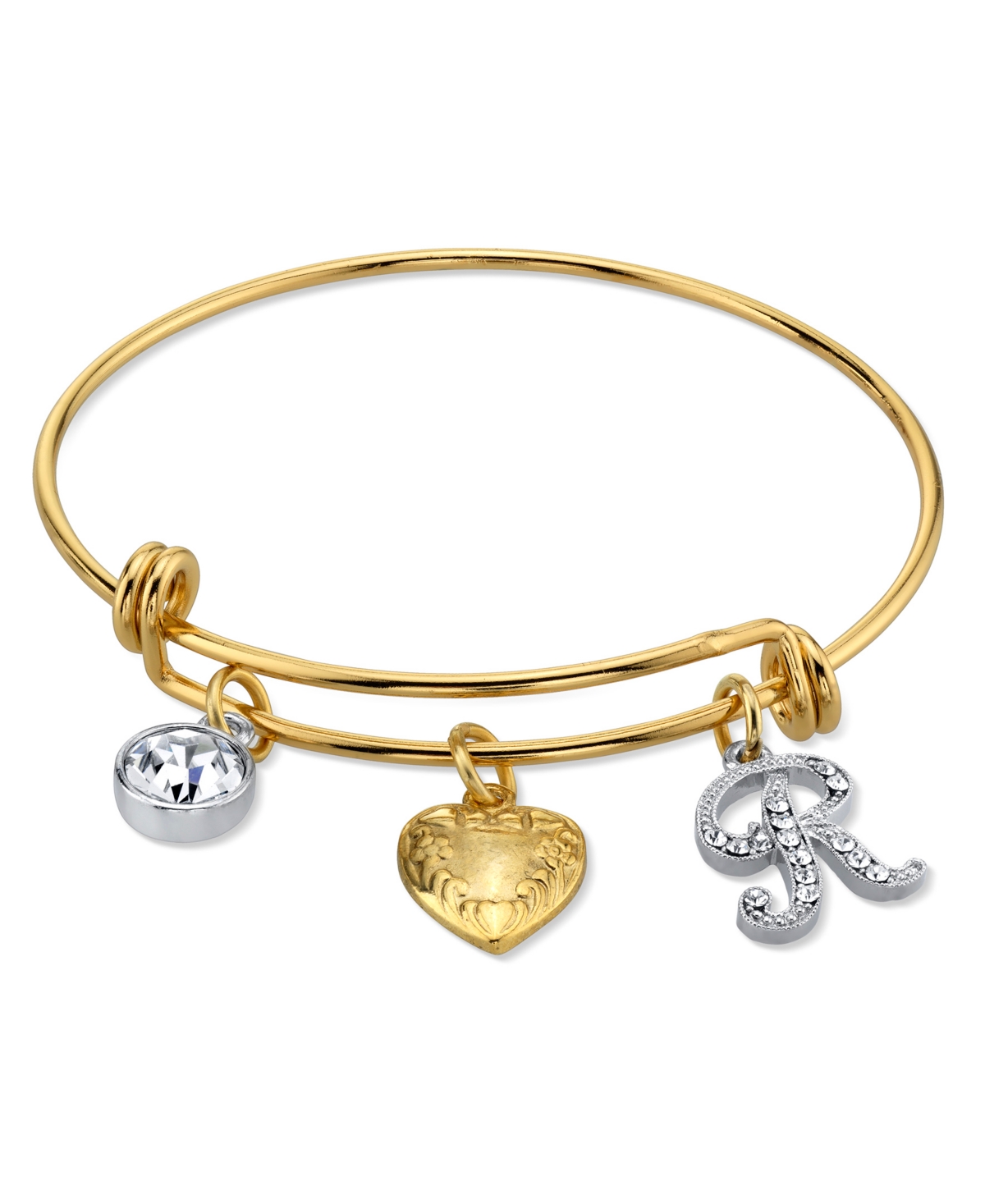 2028 14k Gold-dipped Heart And Initial Crystal Charm Bracelet In Gold