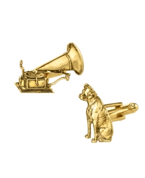 1928 Jewelry 14K Gold Plated Dog and Phonograph Cufflinks