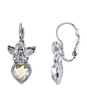 image of Symbols Of Faith Silver-Tone Crystal Ab Heart Angel Earrings