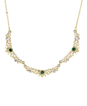 image of Downton Abbey Gold-Tone Belle Epoch Filigree Scallop Emerald Color Crystal Necklace 16