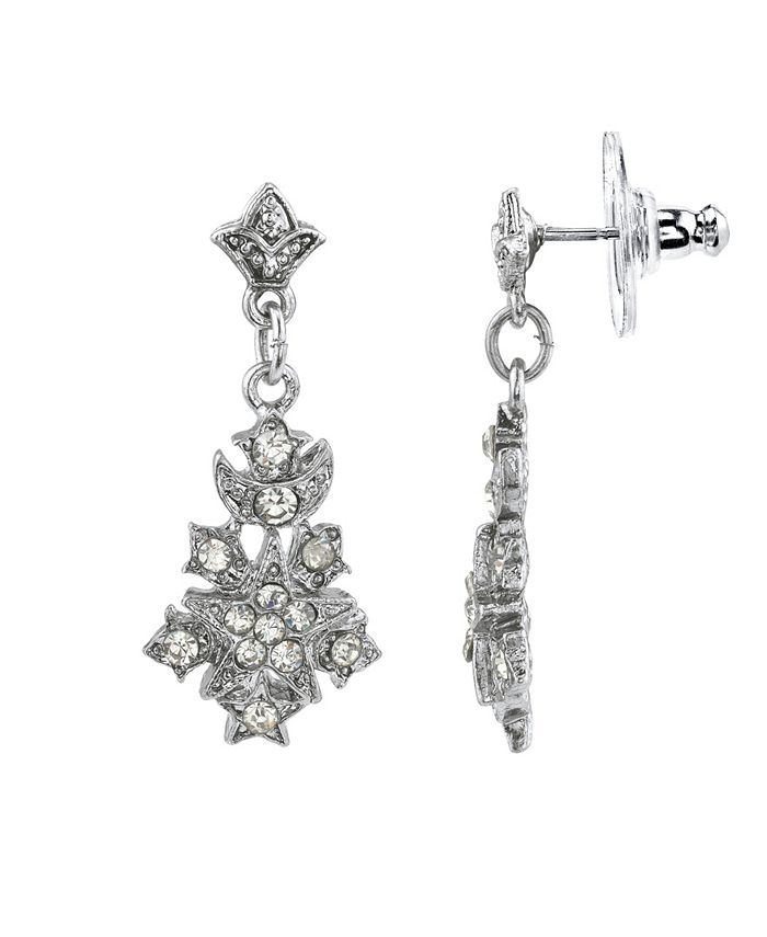 Downton Abbey Silver Tone Belle Epoch Starburst Pave Crystal Accents Drop Earrings Macys 