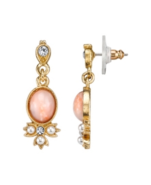 image of Downton Abbey Gold-Tone Peach Color Simulated Pearl and Crystal Drop Earrings