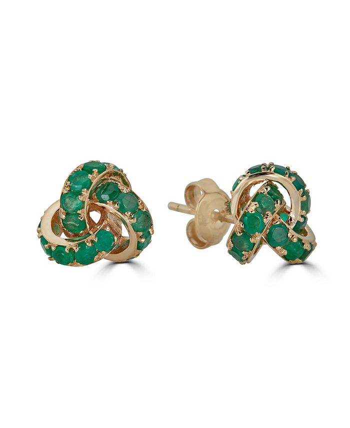 Macy's - Emerald (4 ct.t.w.) Knot Stud Earrings in 14K Yellow Gold