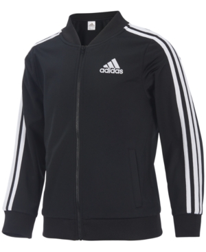 Shop Adidas Originals Big Girls Zip Front Tricot Bomber Jacket In Black
