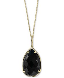 EFFY® Onyx (22 x 15mm) & Diamond (1/8 ct. t.w.) 18" Pendant Necklace in 14k Gold