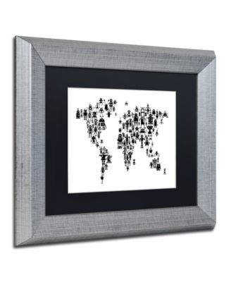 Trademark Global Michael Tompsett 'Robot Map of the World Black' Matted Framed Art - 11" x 14"