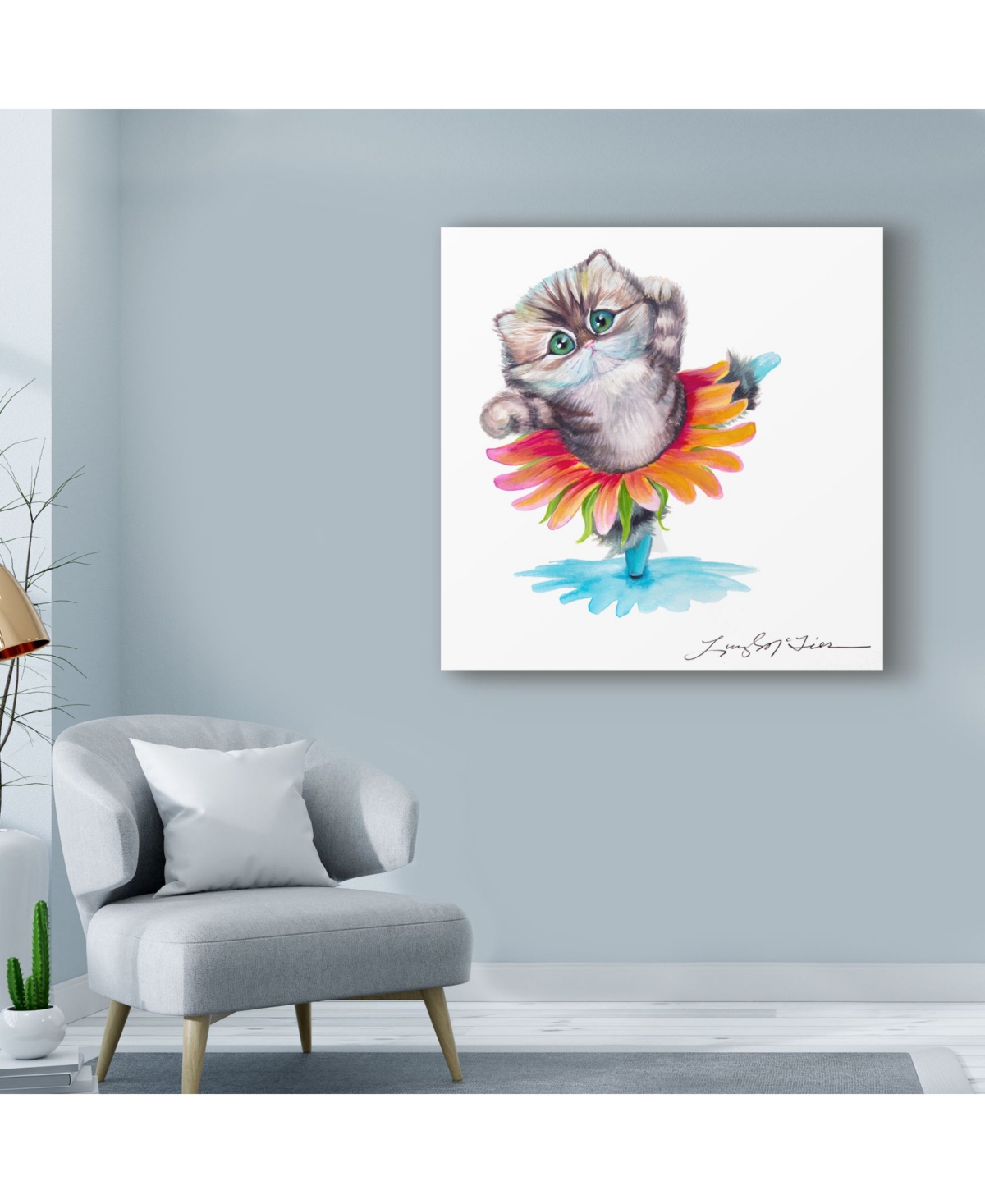 Lucy P. Mctier 'Kitten Ballerina Daisy Flower Dance Persian Cat' Canvas Art -