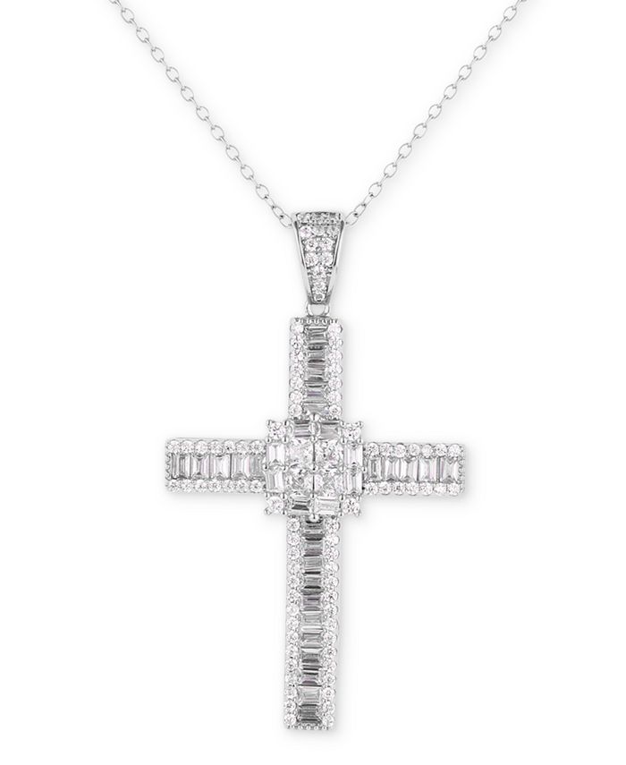 Tiara Cubic Zirconia 18" Cross Pendant Necklace in Sterling Silver - Macy's