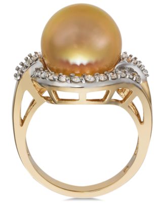 Cultured Golden South Sea Pearl (12mm) and Diamond (5/8 ct. t.w.) Ring in 14k Gold